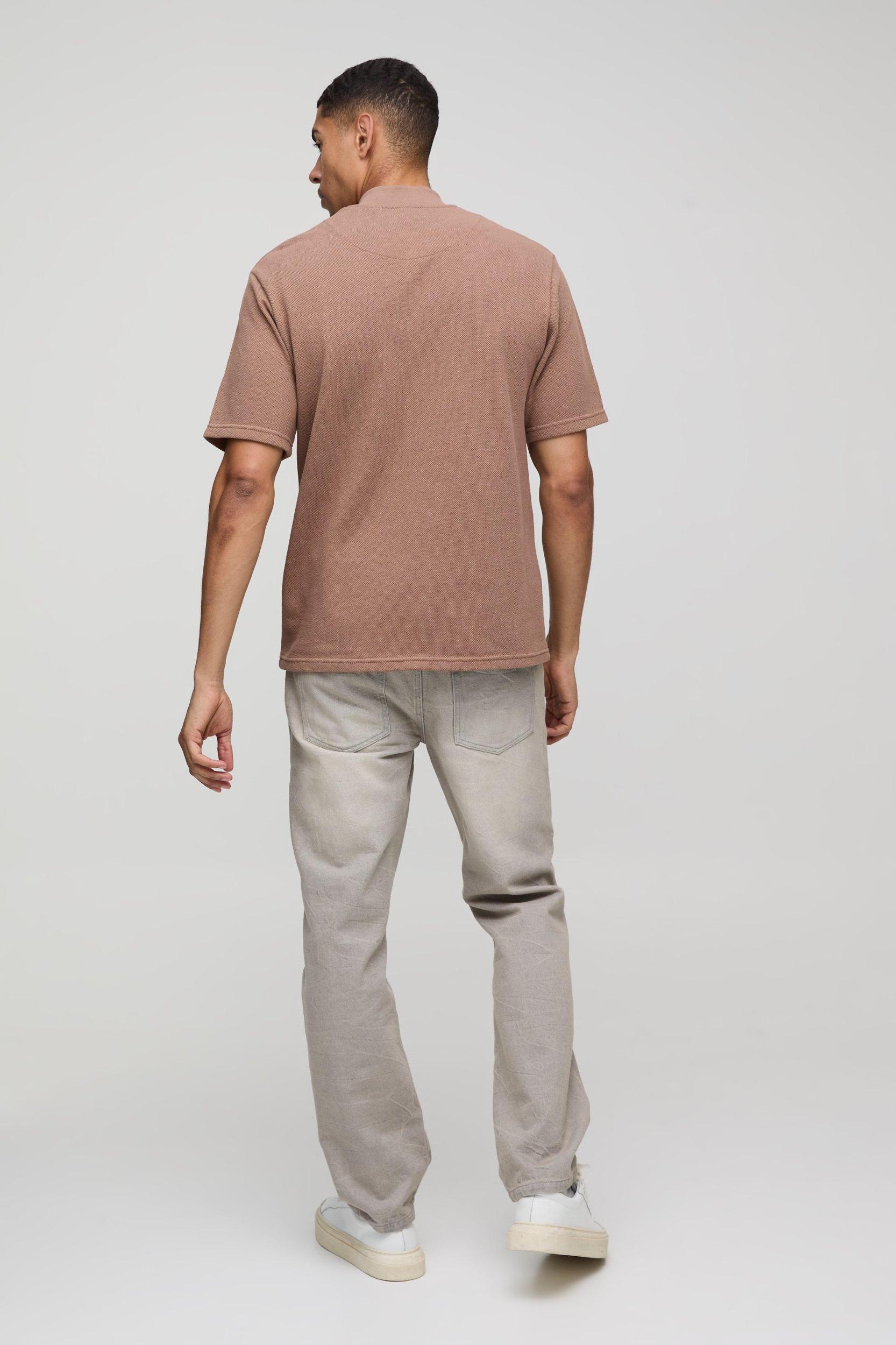 Regular Fit Heavy Pique Bomber Neck Polo | boohooMAN USA Product Image