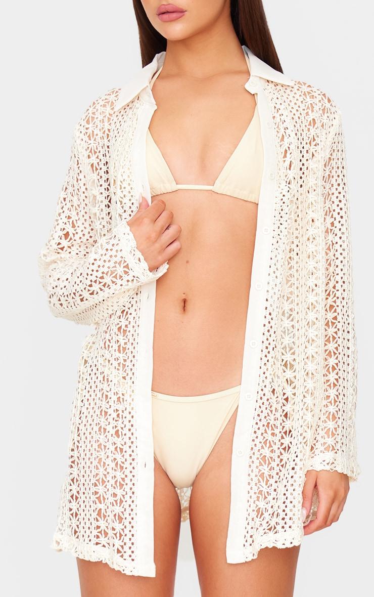 Cream Crochet Oversized Beach Shirt Product Image