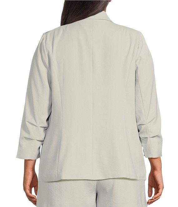 Skies Are Blue Plus Size Notch Lapel Shirred 3/4 Sleeve Open Front Coordinating Statement Blazer Product Image