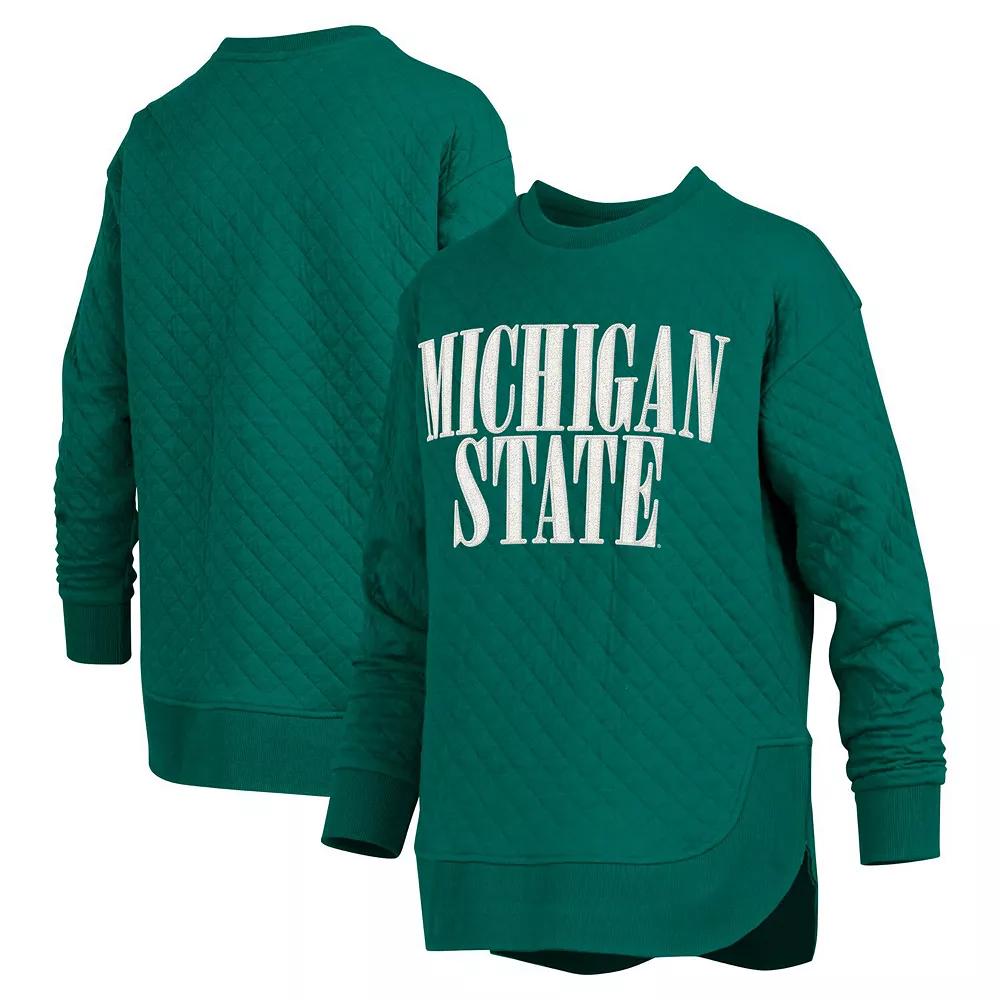 Women's Pressbox Green Michigan State Spartans Quilted Long Sleeve Pullover Sweatshirt, Size: Small Product Image