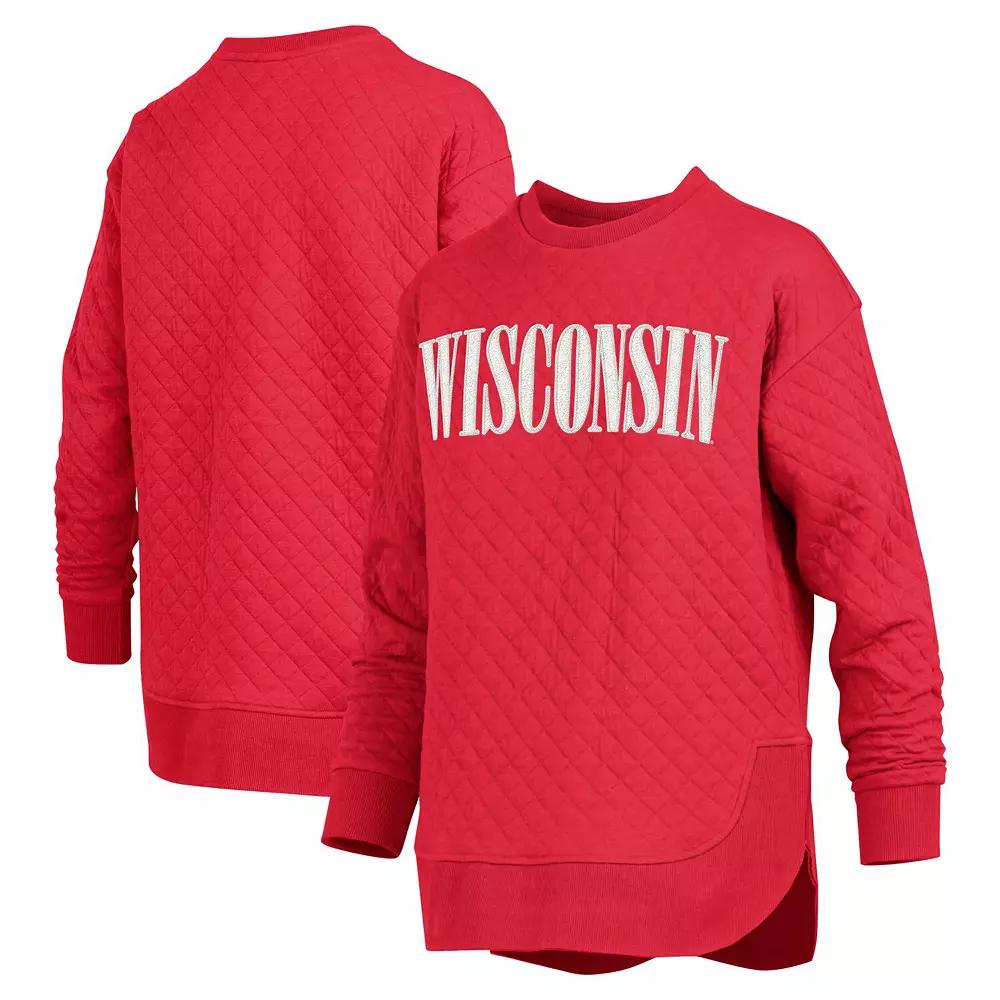 Women's Pressbox Red Wisconsin Badgers Quilted Long Sleeve Pullover Sweatshirt, Size: 2XL Product Image