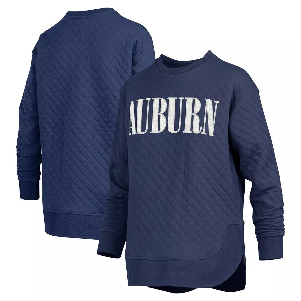 Women's Pressbox Navy Auburn Tigers Quilted Long Sleeve Pullover Sweatshirt,  Product Image