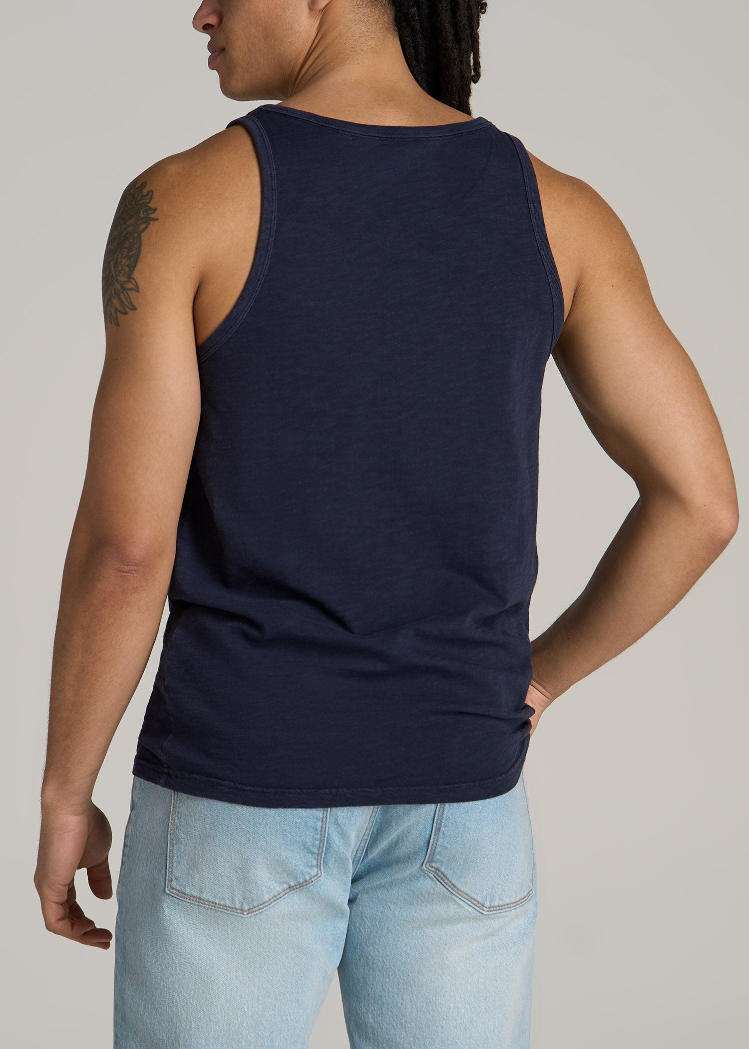 Garment Dyed Slub Pocket Tank Top for Tall Men in Evening Blue Male Product Image