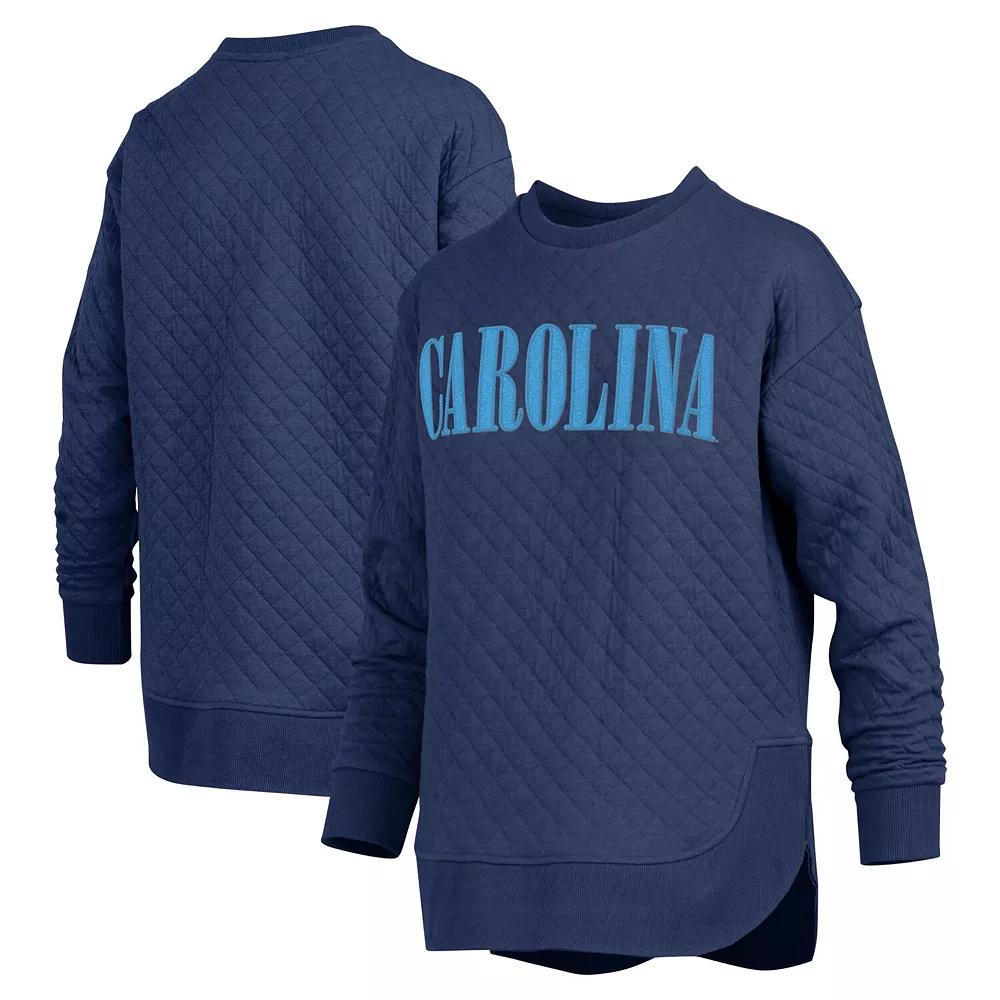Women's Pressbox Navy North Carolina Tar Heels Quilted Long Sleeve Pullover Sweatshirt,  Product Image
