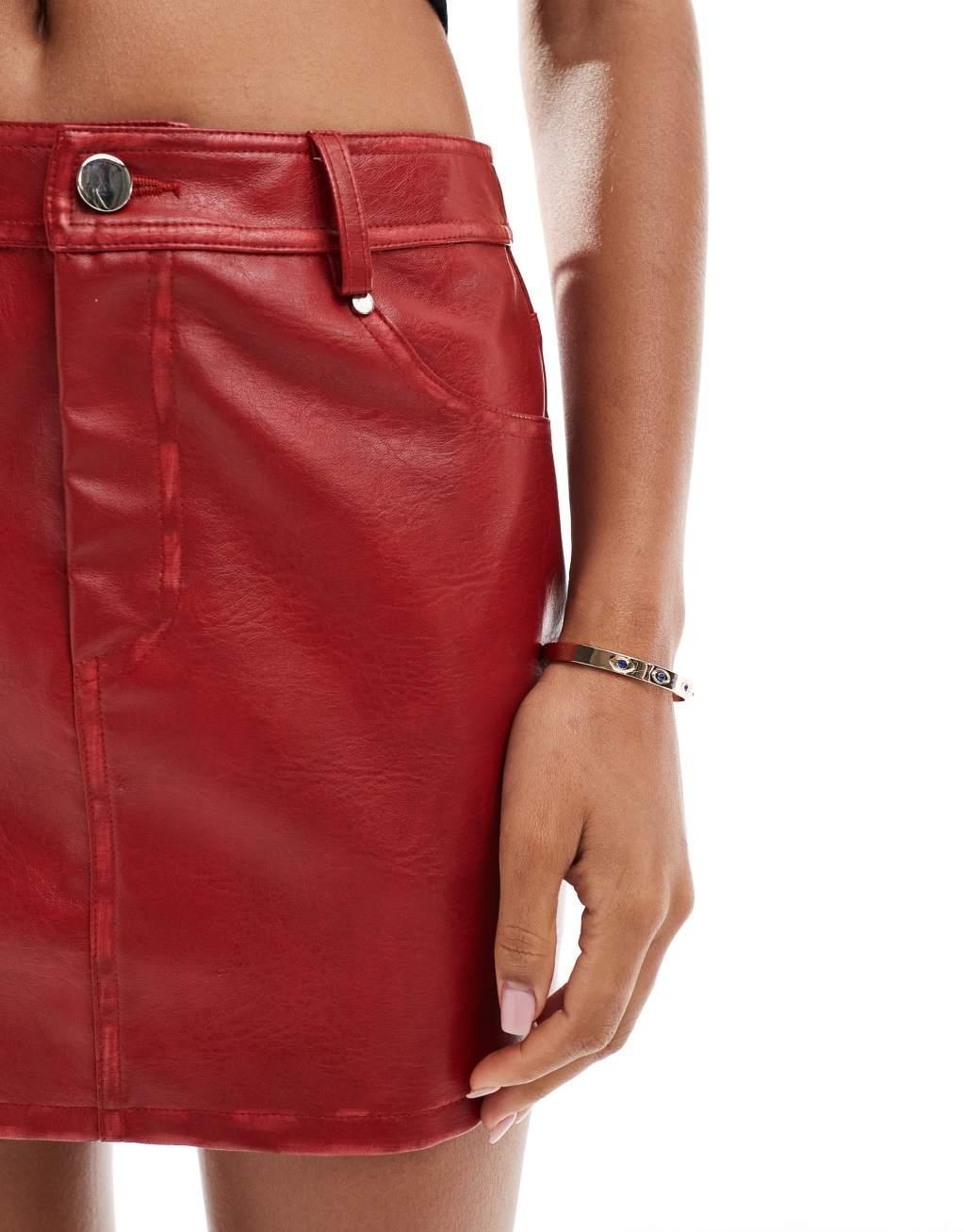 Emory Park faux leather mini skirt in distressed red Product Image