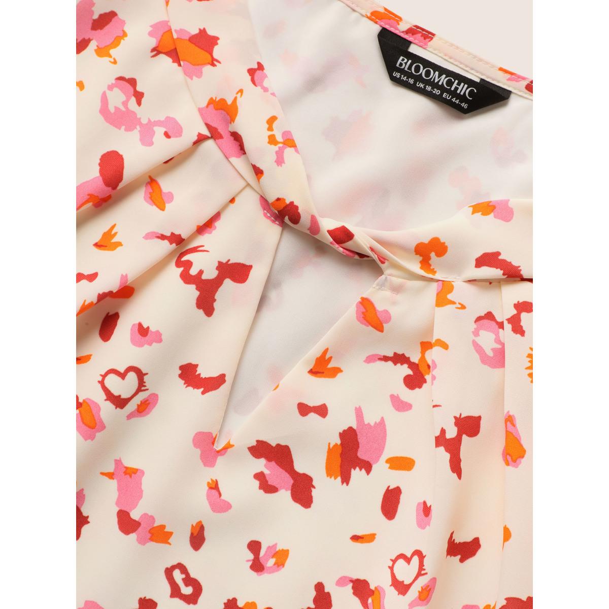 Plus Size Multicolor Allover Print Ruffle Sleeve Keyhole Blouse Women At the Office Elbow-length sleeve Round Neck Office Blouses BloomChic 28/5X Product Image