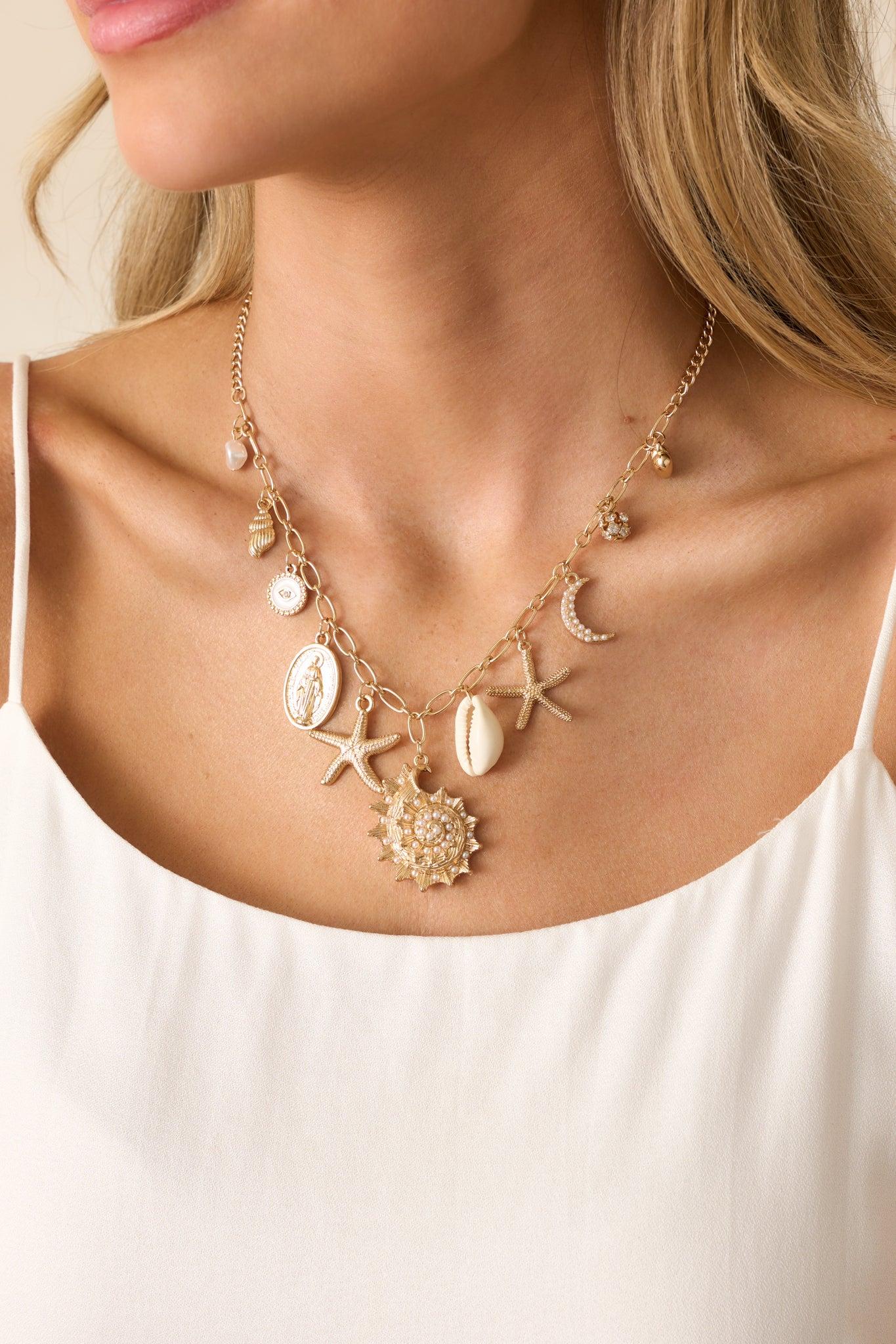 Close To The Shore Gold Coastal Charm Necklace Product Image