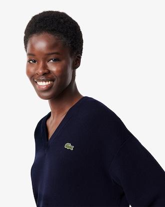 V Neck Cotton Moss Stitch Sweater Product Image