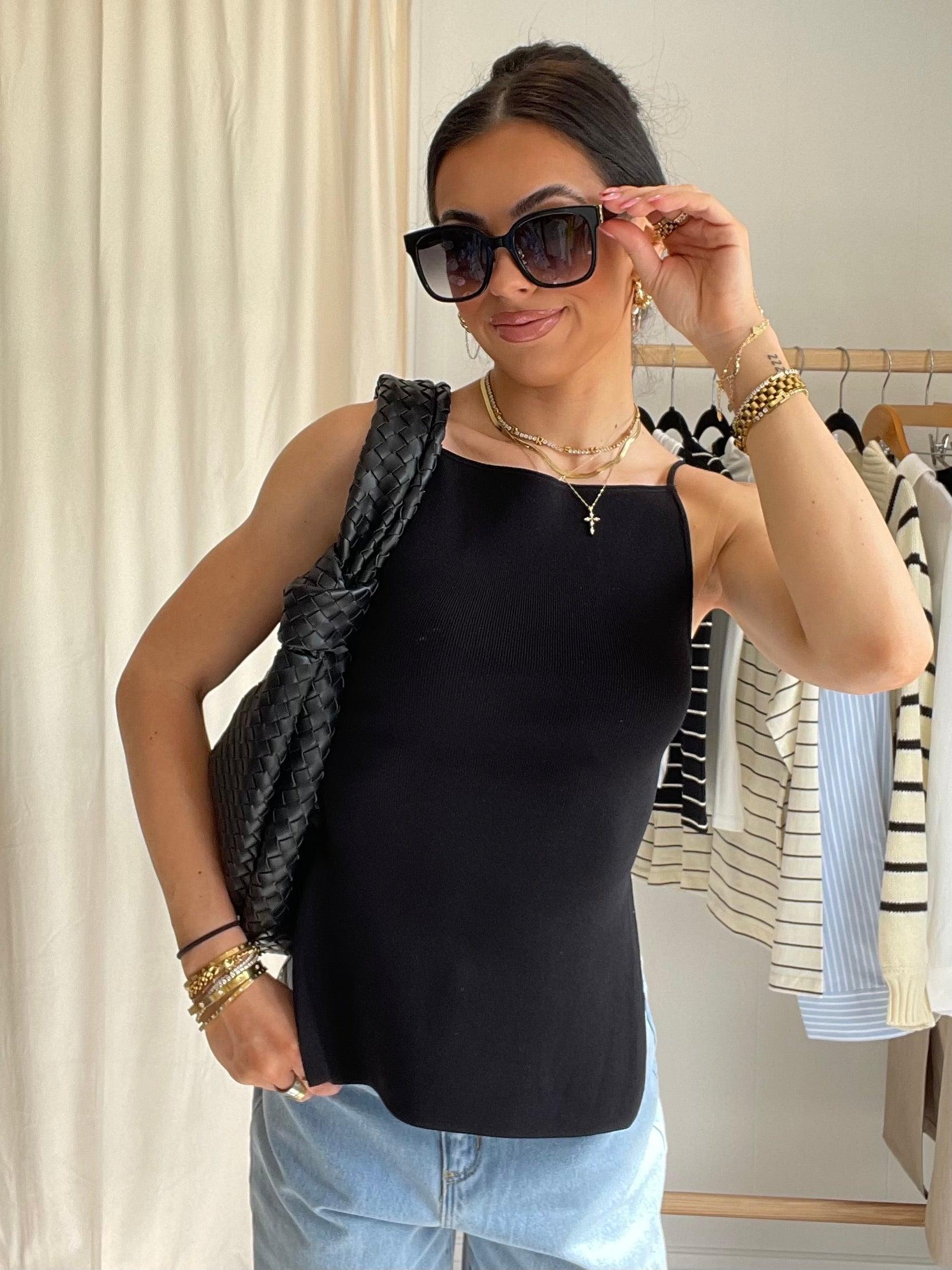 FINAL SALE WeWoreWhat | High Straight Neck Top | Black Product Image