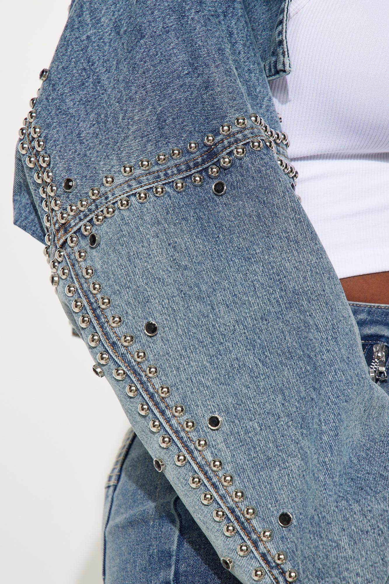 Hollywood Studded Denim Jacket - Light Blue Wash Product Image