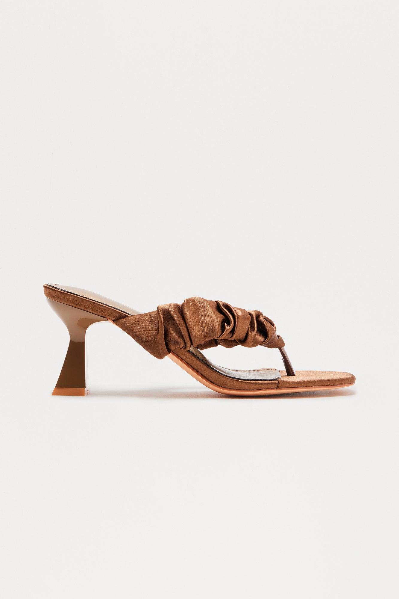 Sandrine Satin Thong Heels - Brown Female Product Image