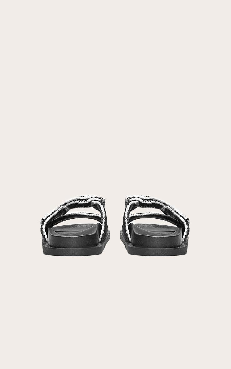 Black Contrast Round Toe Crochet Velcro Strap Flat Footbed Sandals Product Image