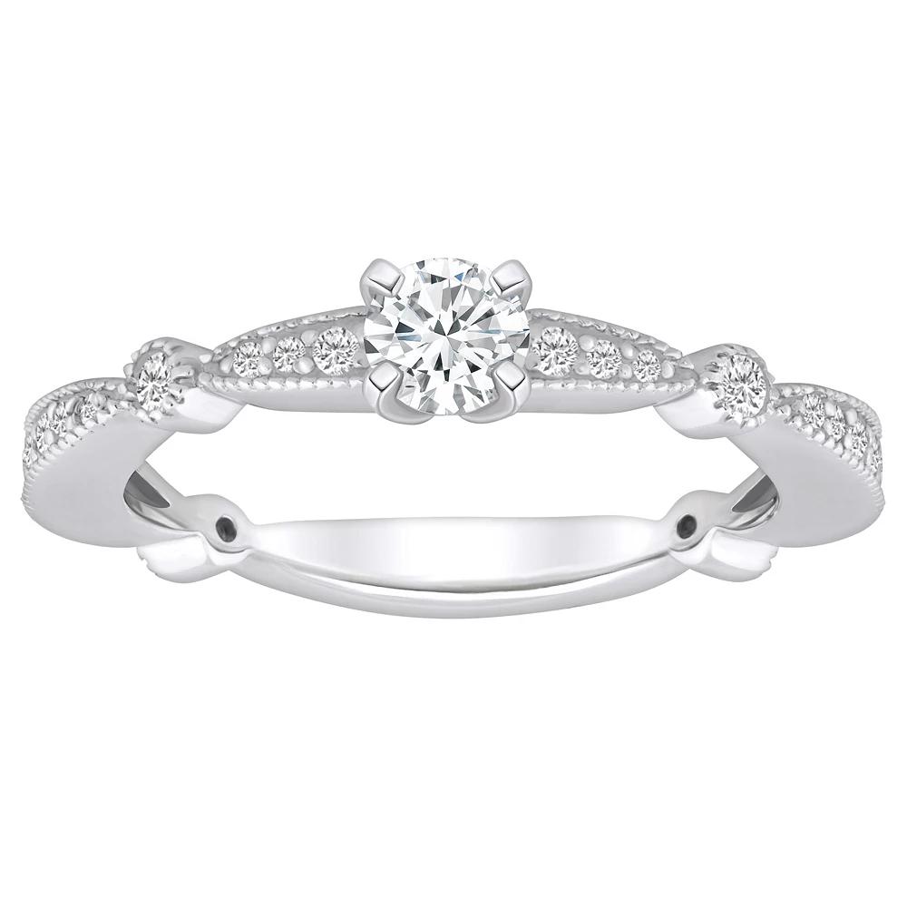 Alyson Layne 14k Gold 1/2 Carat T.W. Diamond Round Cut Scalloped Band Engagement Ring, Womens 14k White Gold Product Image
