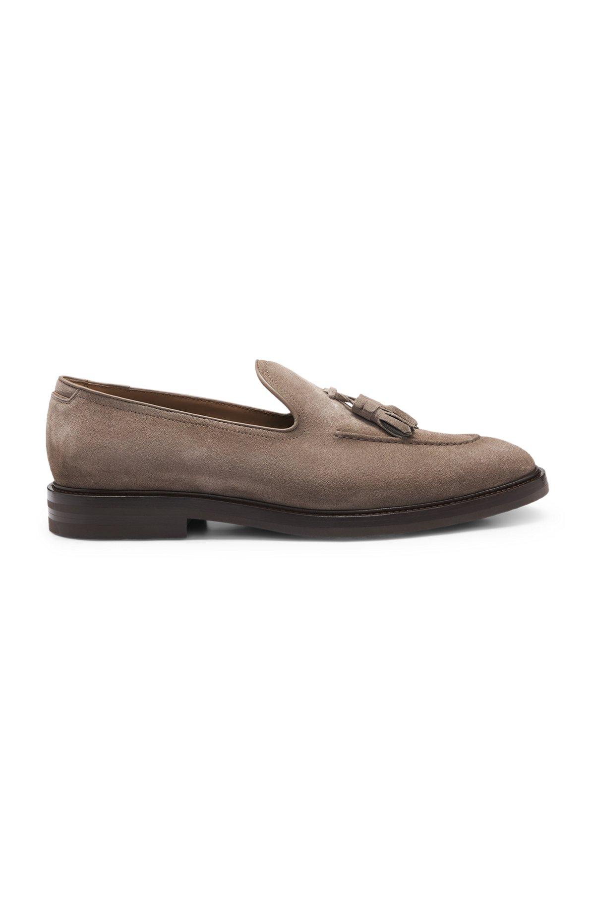 BOSS - Suede loafers with tassel trim - Khaki Product Image