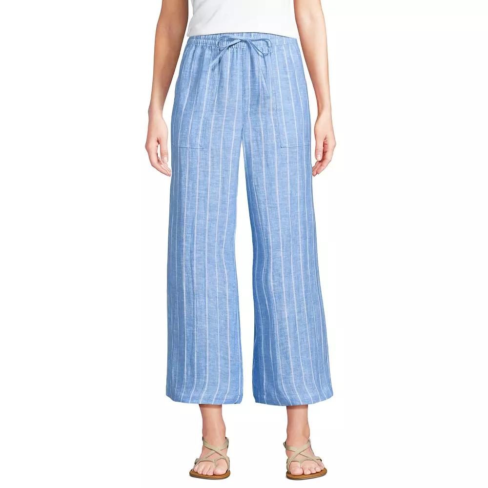 Women's Lands End High-Rise Pull-On Drawstring Linen Wide-Leg Cropped Pants,  Product Image