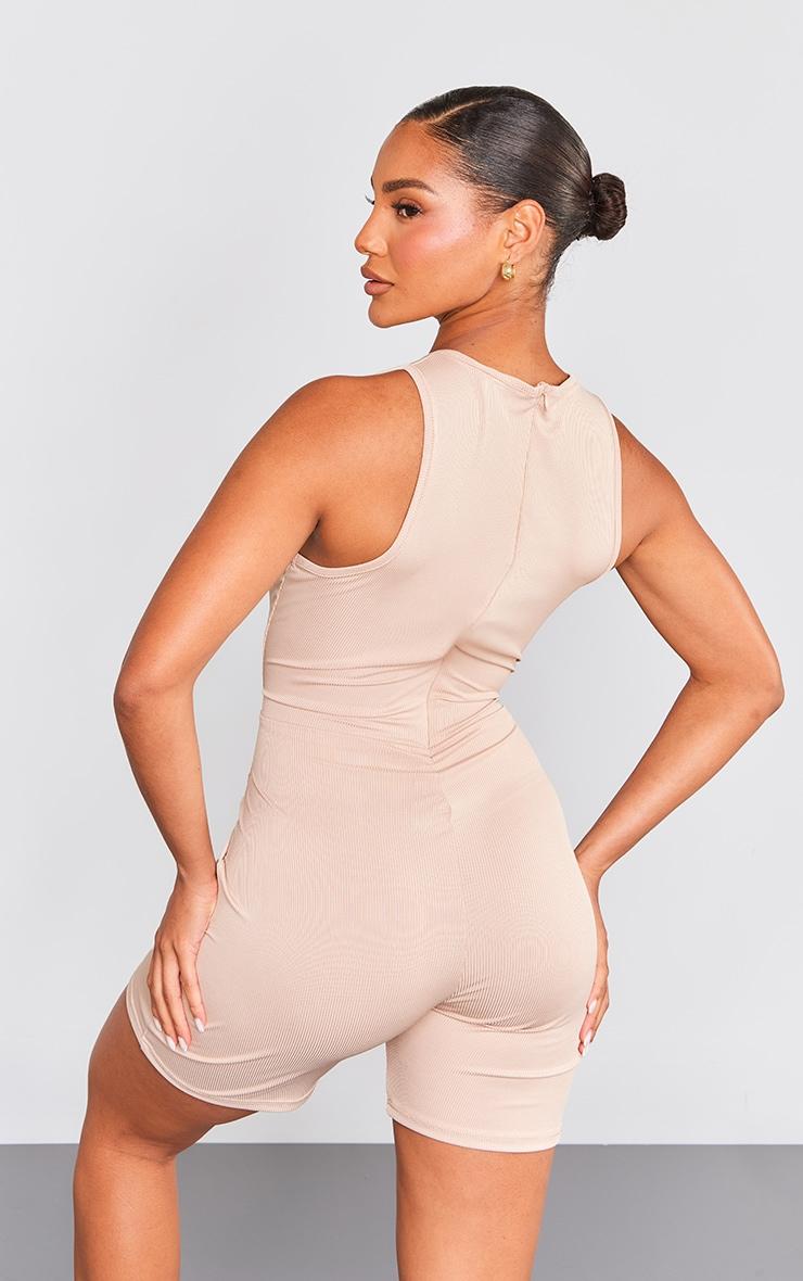 Camel Ribbed Racer Unitard Product Image