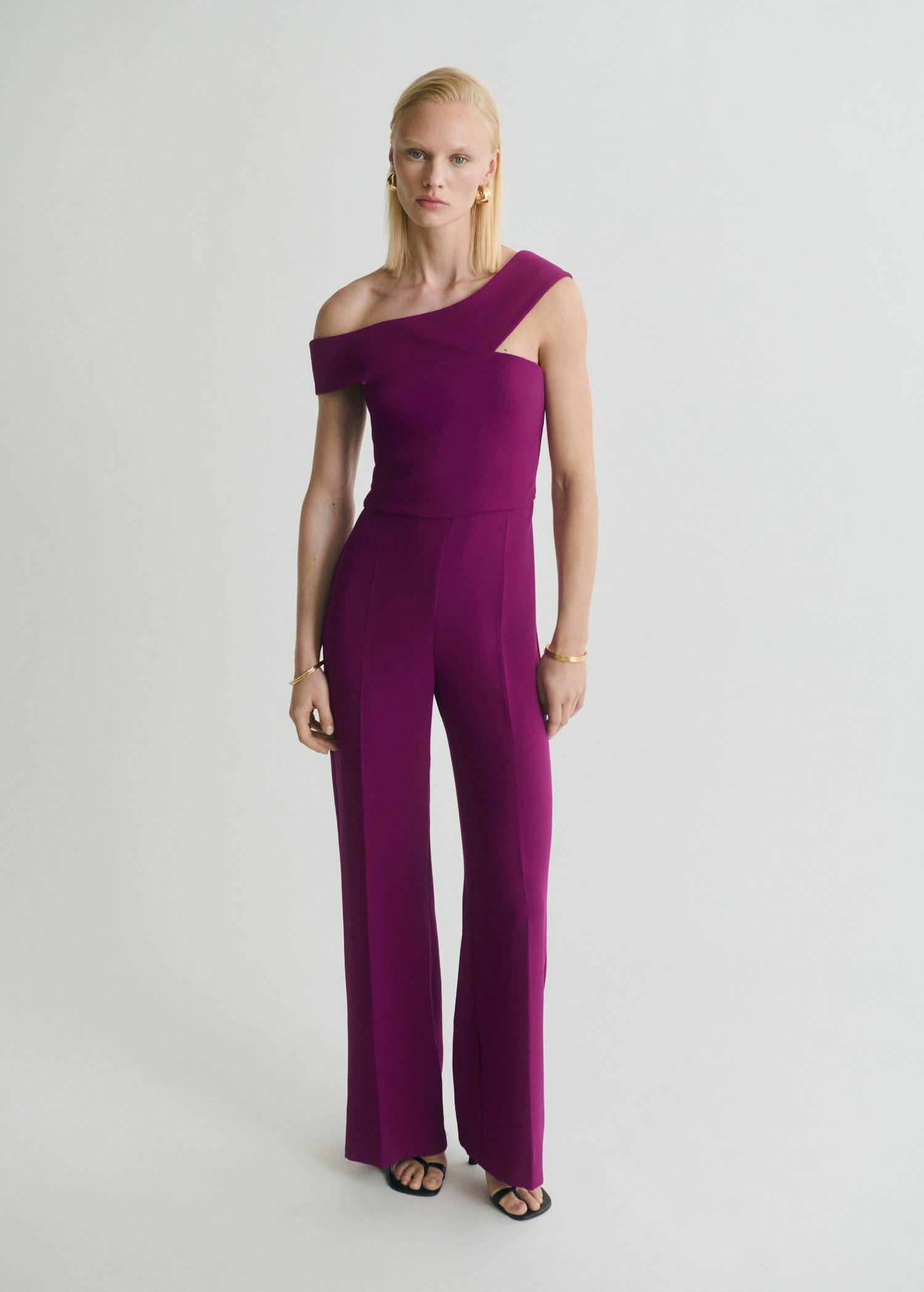 Long jumpsuit with asymmetrical neck - Women | MANGO USA Product Image