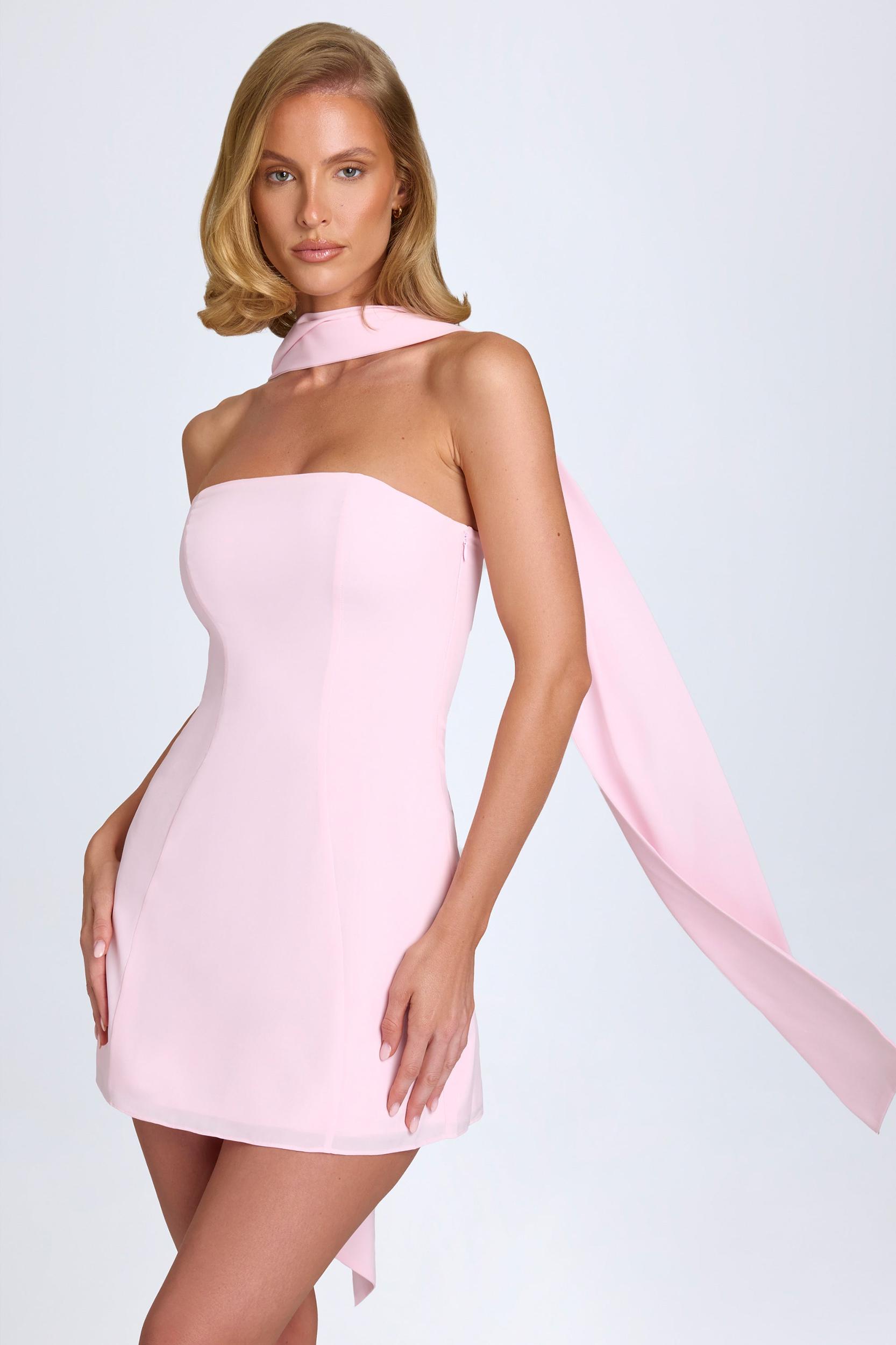 Scarf-Detail A-Line Mini Dress in Blush Product Image