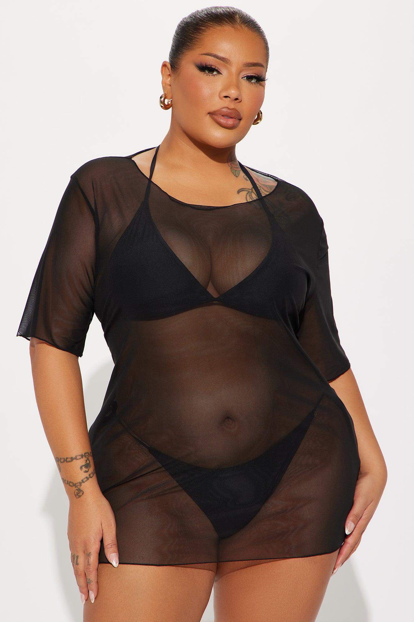 Shaina Ripped Cutout Mesh Cover Up - Black Product Image