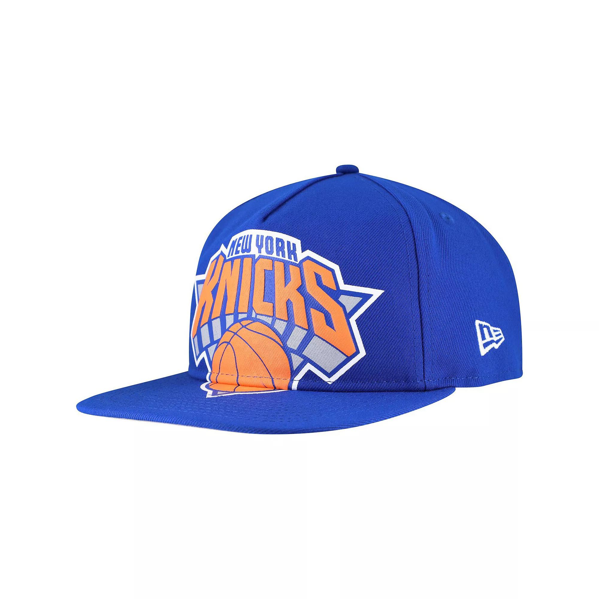 Men's New Era Blue New York Knicks Oversized Puff Print Logo Golfer Snapback Hat Product Image