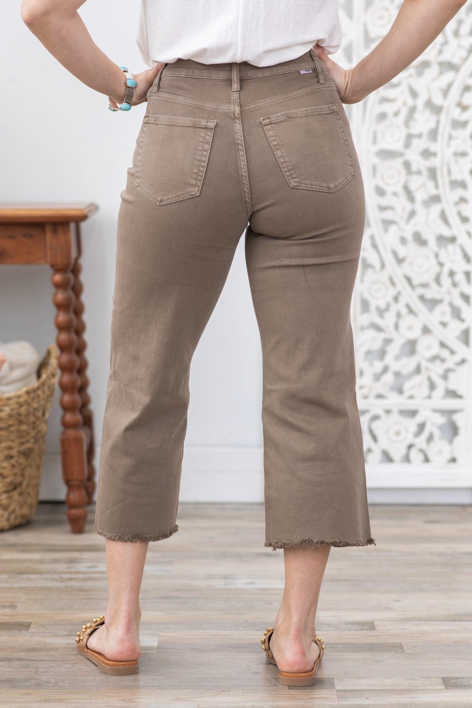 RFM Taupe Tummy Support Crop Wide Leg Jeans Product Image