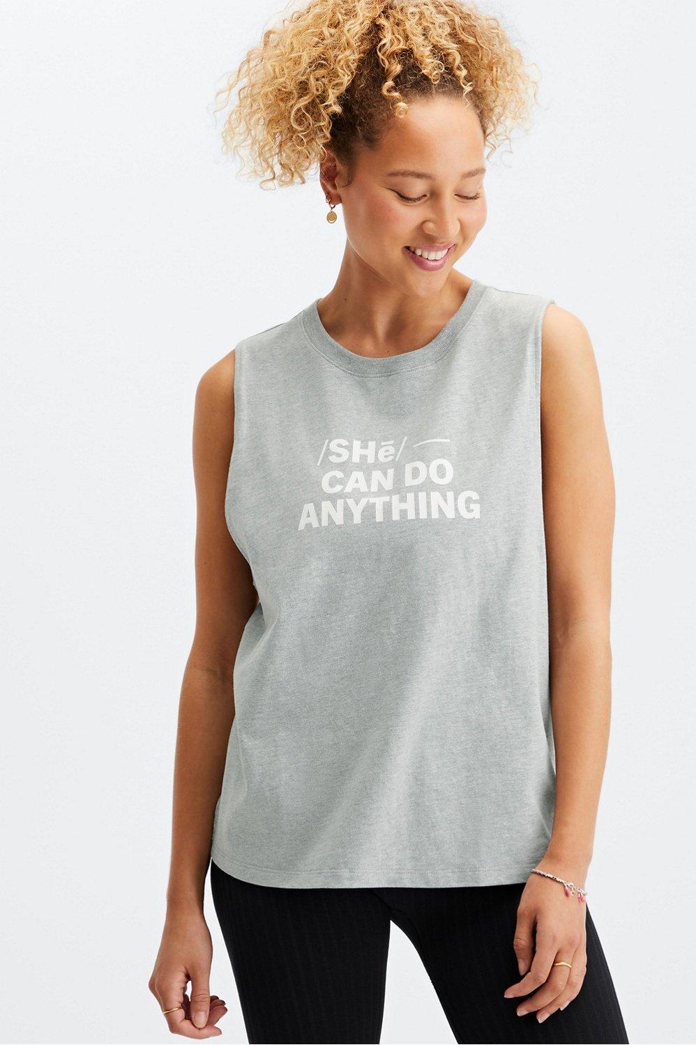 Fabletics She Can Do Anything Tee Womens Medium Heather Grey Size XS Product Image