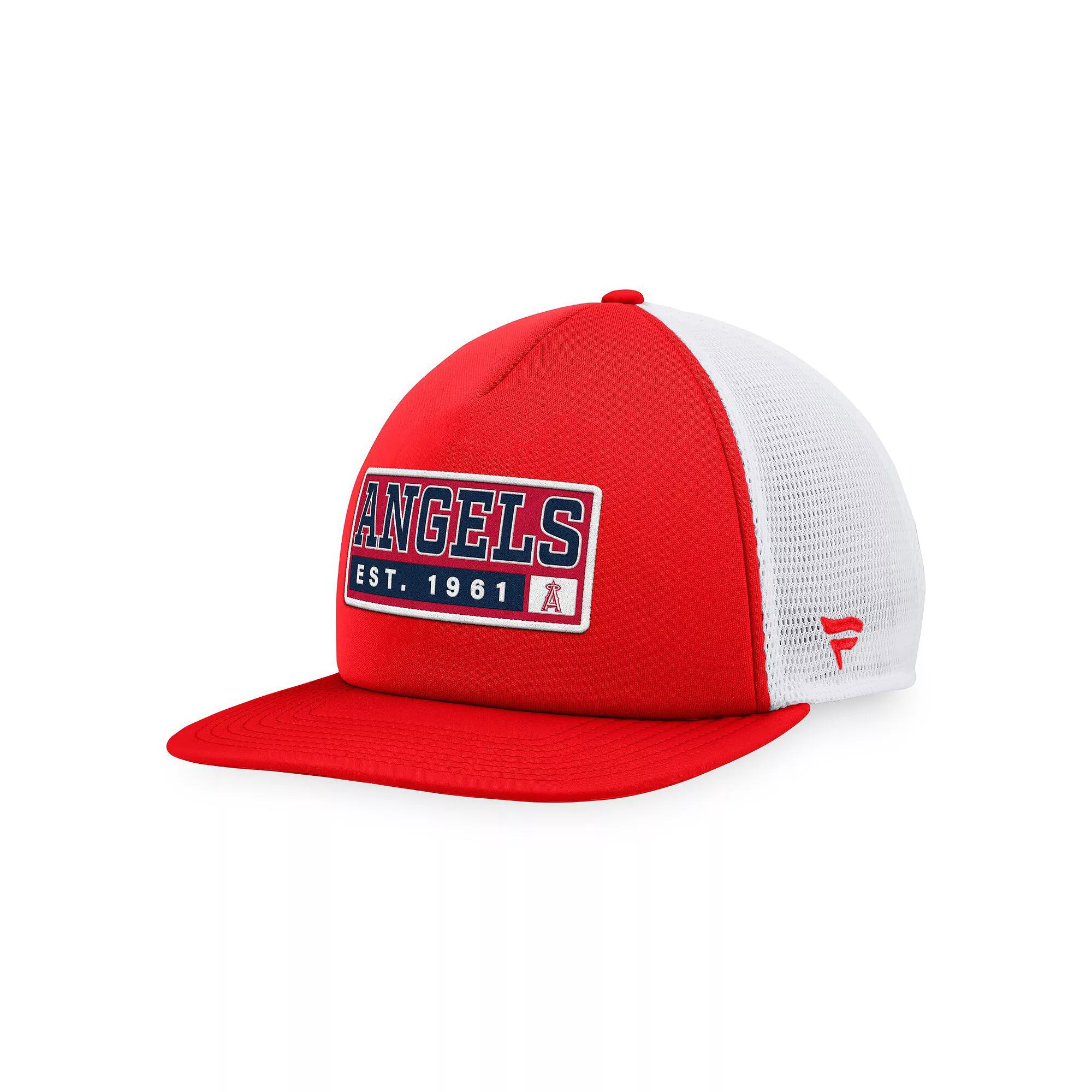 Men's Majestic Red/White Los Angeles Angels Foam Trucker Snapback Hat Product Image