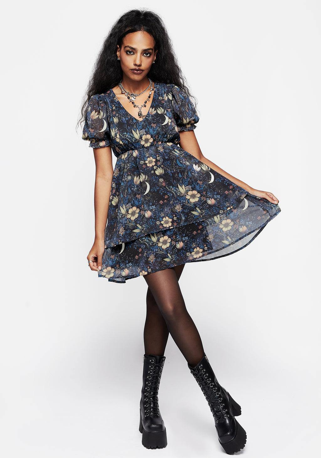 Primrose Floral Chiffon Puff Sleeve Layered Mini Dress Product Image