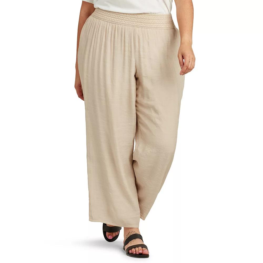 Plus Size AB Studio Novelty Elastic Waistband Lined Pants, Womens Brown Product Image