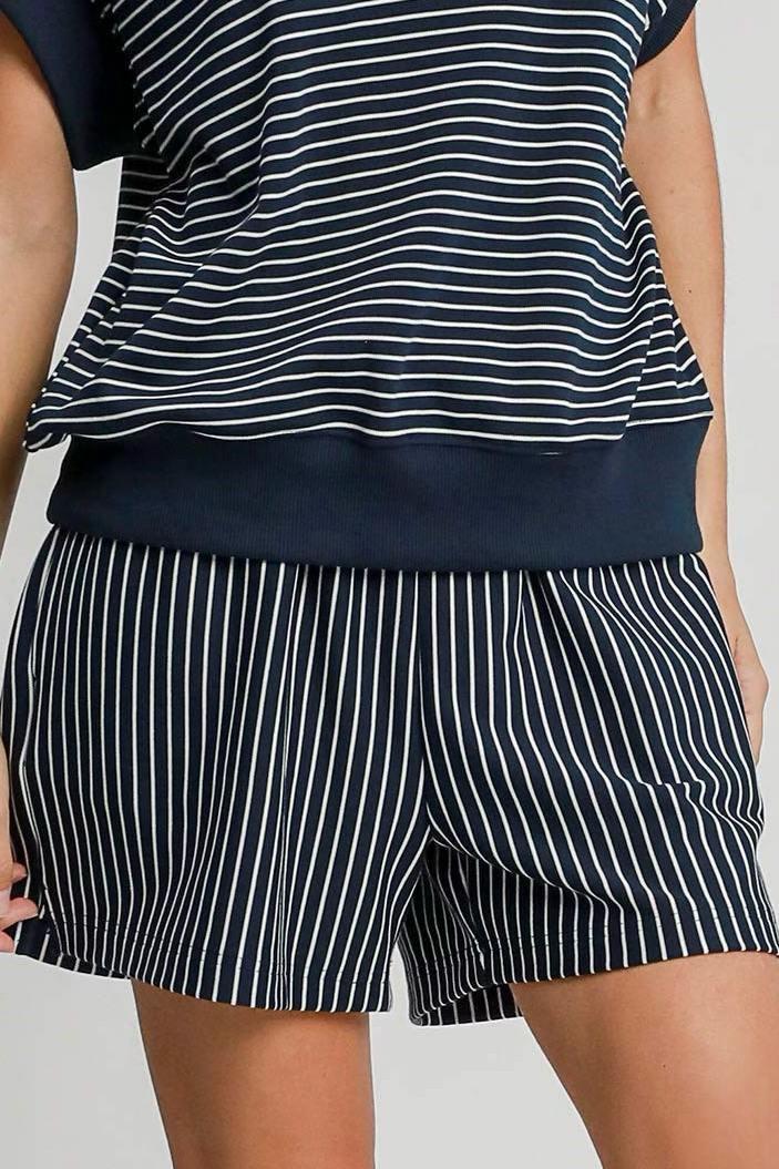 Striped luxe knit pull on sweatshorts Product Image