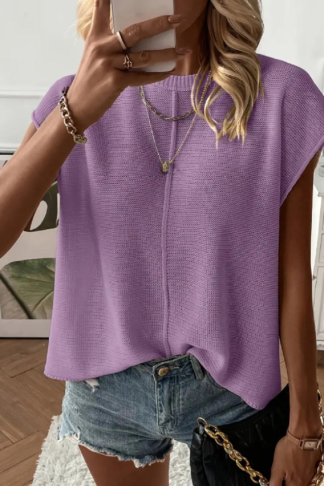 Lightweight Sleeveless Knit Crew Sweater Product Image