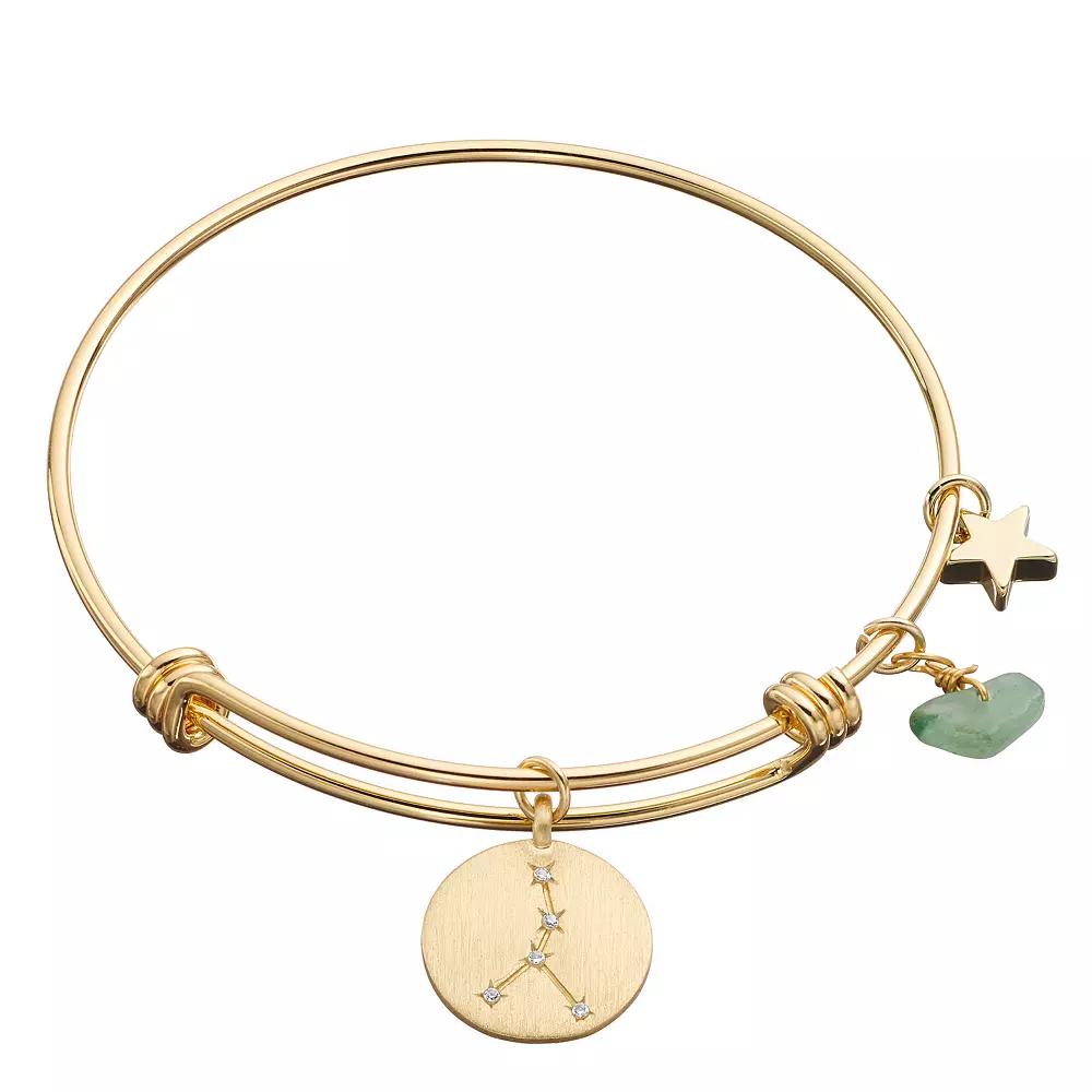 City Luxe Horoscope Cubic Zirconia Disk Bangle Bracelet with Genuine Stone & Star Charm, Women's, Gold Tone Cancer Product Image