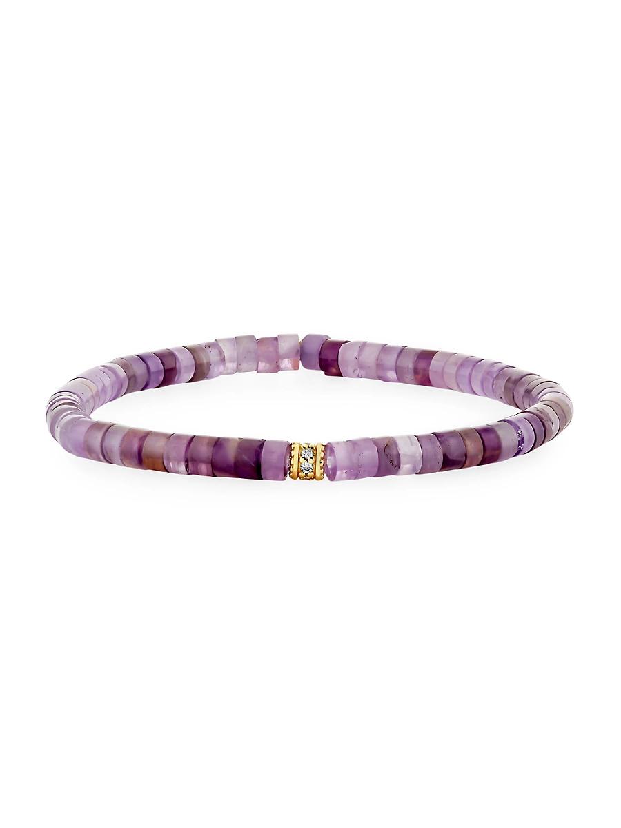 Womens Under The Sea 14K Yellow Gold, 0.07 TCW Diamond & Amethyst Beaded Stretch Bracelet Product Image