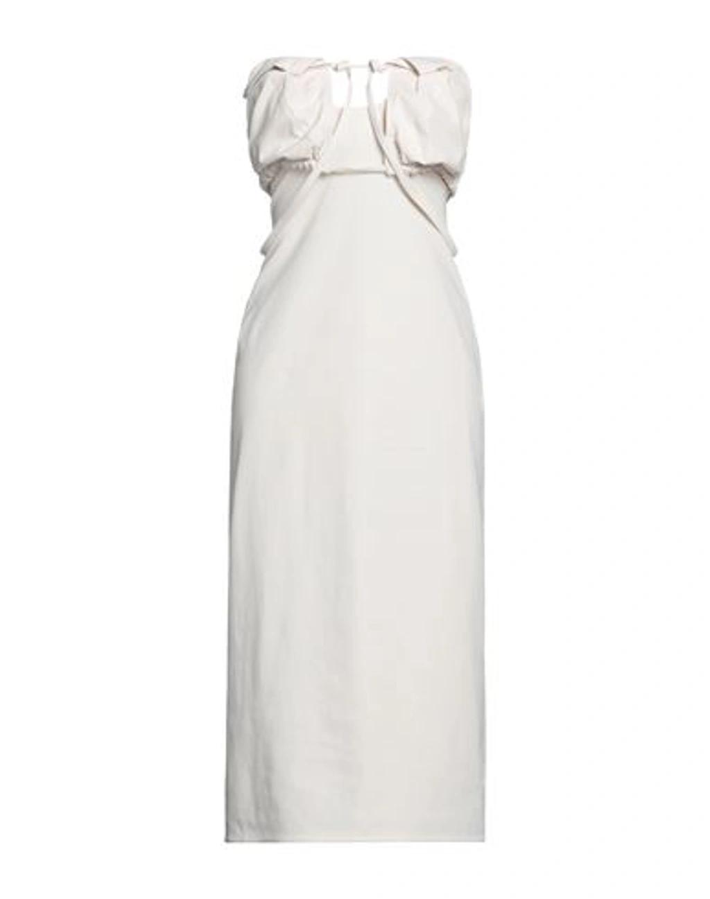 JACQUEMUS Strapless Ruffled Cutout Twill Midi Dress In White Product Image
