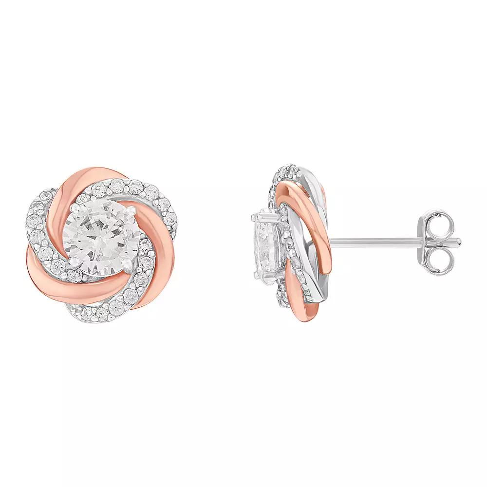 PRIMROSE Two Tone Cubic Zirconia Love Knot Stud Earrings, Women's, Two Tone Pink Product Image