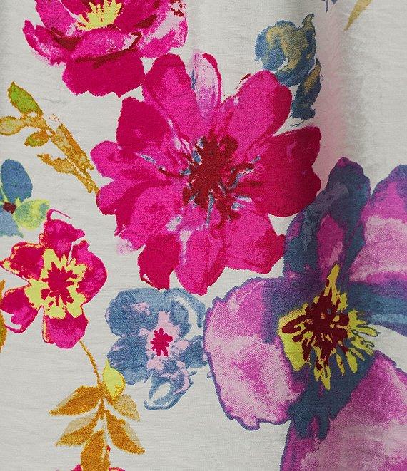 Ali Miles Woven Floral Y-Neck Elbow Length Raglan Ruffle Sleeve Button Front Tunic Product Image