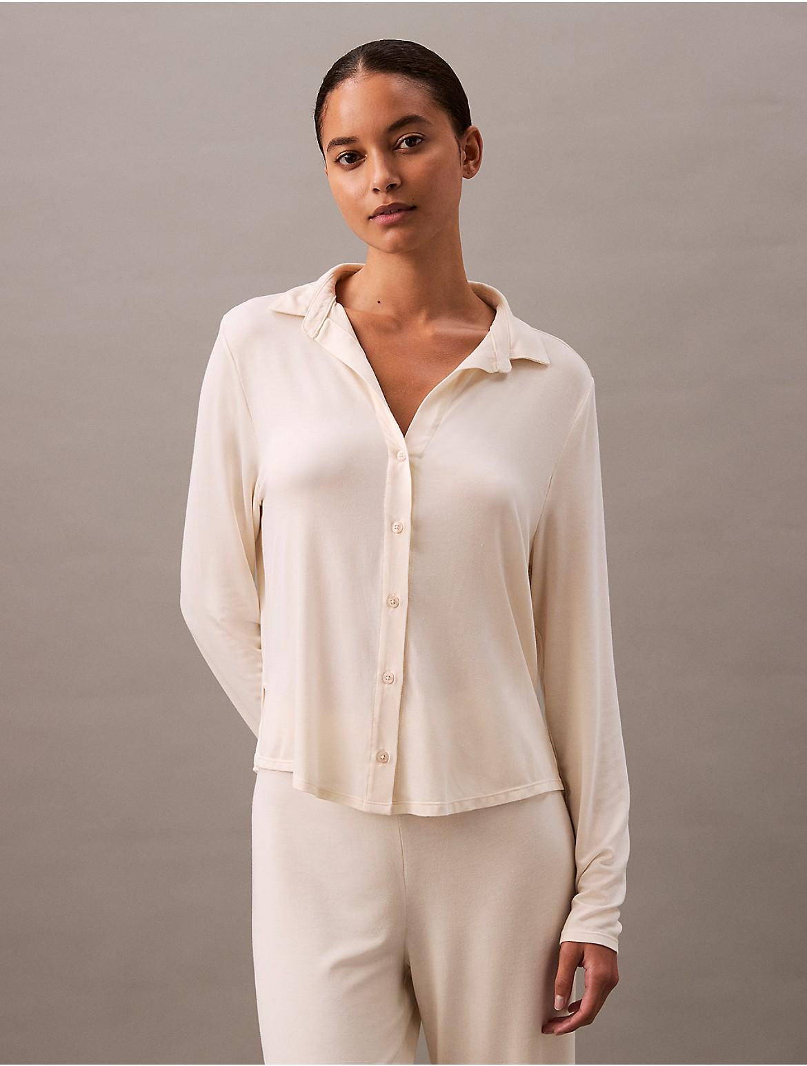Calvin Klein Womens Ultra Soft Modal Button-Down Shirt - White Product Image