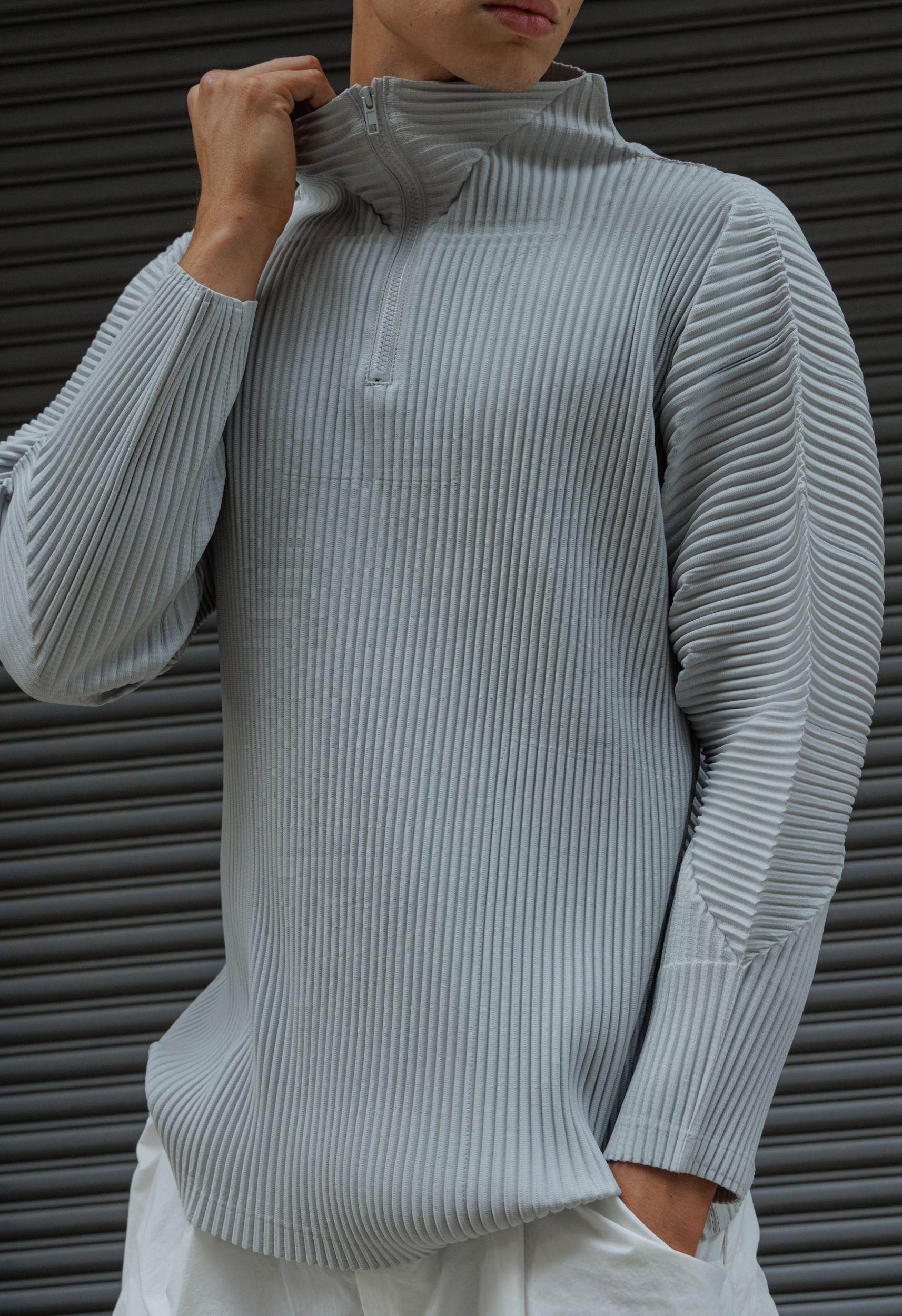 Pleated Zip Up Top in Powder Product Image