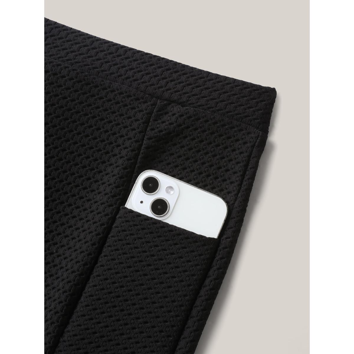 Plus Size Textured Side Pockets Sculpting Swim Bottoms Women's Swimwear Black Resort Texture High stretch Skinny High Rise Side seam pocket Curve Swim Bottoms BloomChic 28/5X Product Image