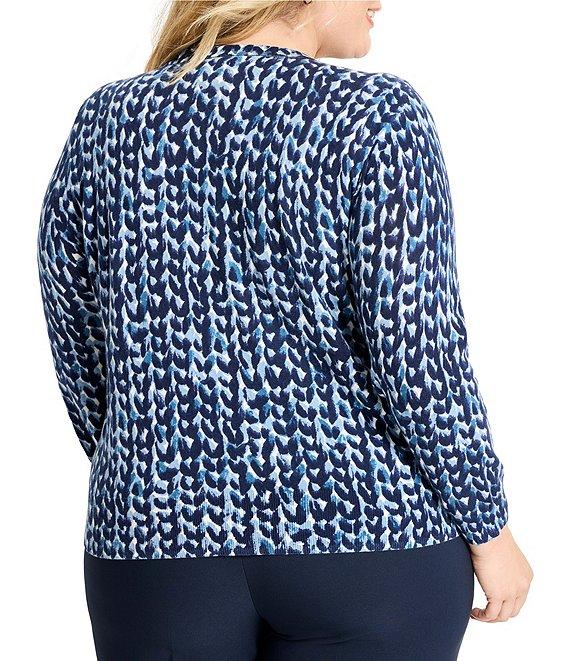 NIC + ZOE Plus Size Knitch Stitch Printed Round Neck Long Sleeve Sweater Product Image