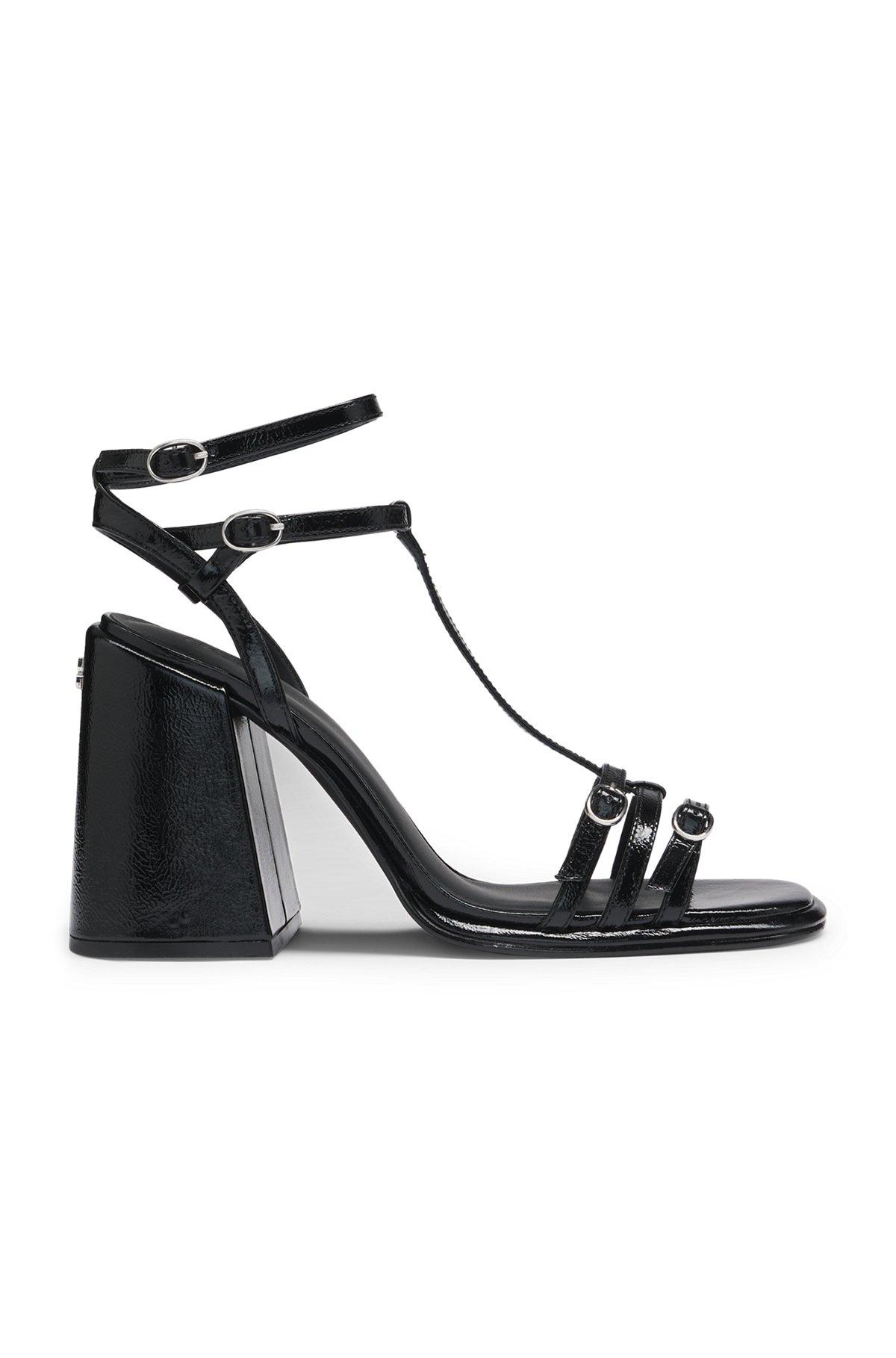 Leather sandals with chunky block heel Product Image