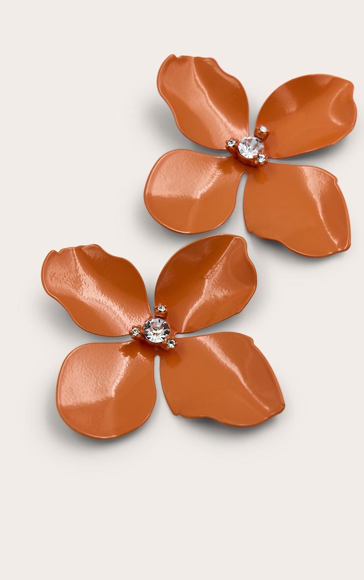 Orange Statement Flower Earring With Crystal Detail Product Image