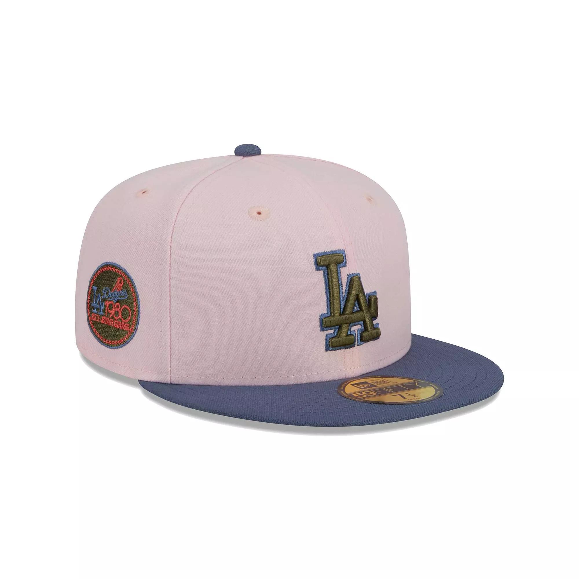 Men's New Era Pink/Blue Los Angeles Dodgers  Olive Undervisor 59FIFTY Fitted Hat, Size: 7 7/8 Product Image