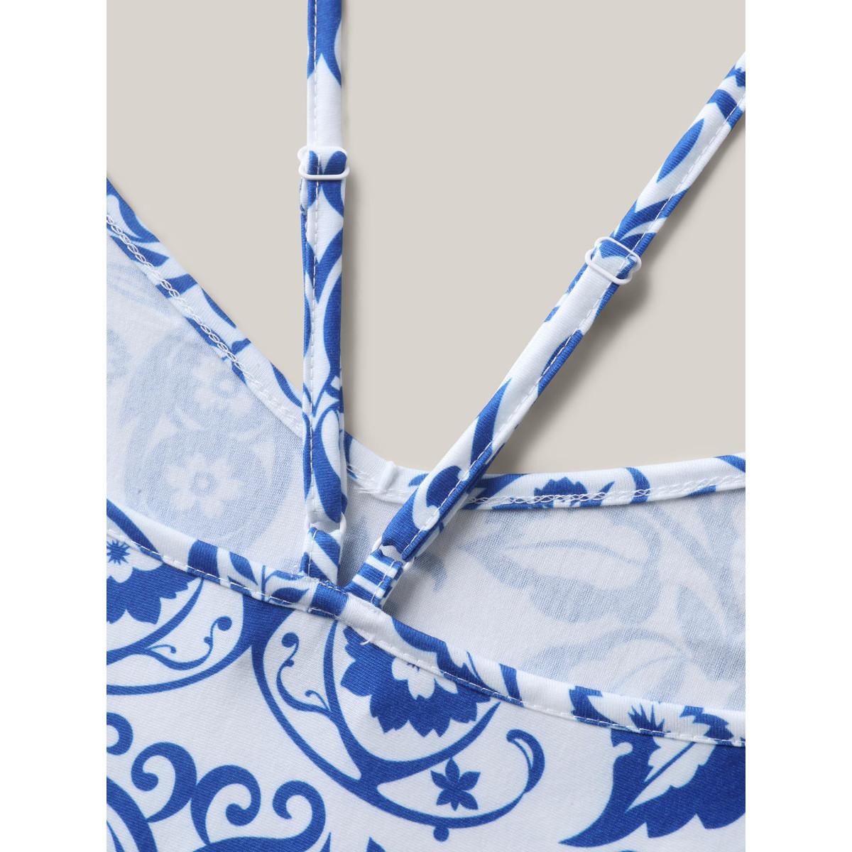 Plus Size Stretchy Floral Print Tank Top Women WhiteSmoke Contrast V-neck Everyday-Elegant Tank Tops Camis BloomChic 22-24/3X Product Image