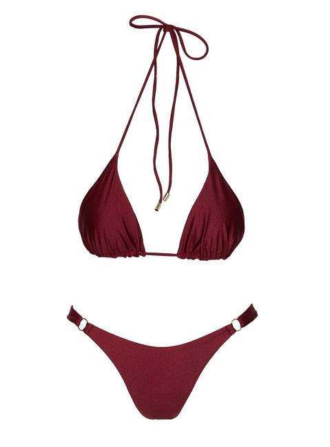 Kennedie Shine High Cut Ring Bikini Bottoms Burgundy Product Image