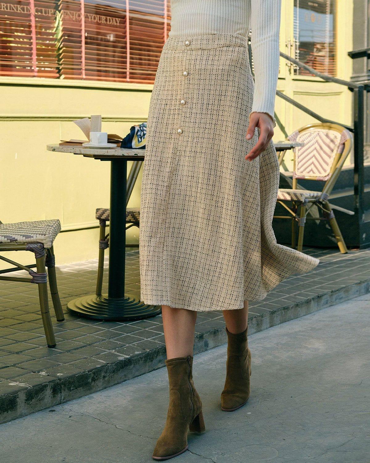 The Pearl Button High Waisted Tweed Skirt Female Product Image