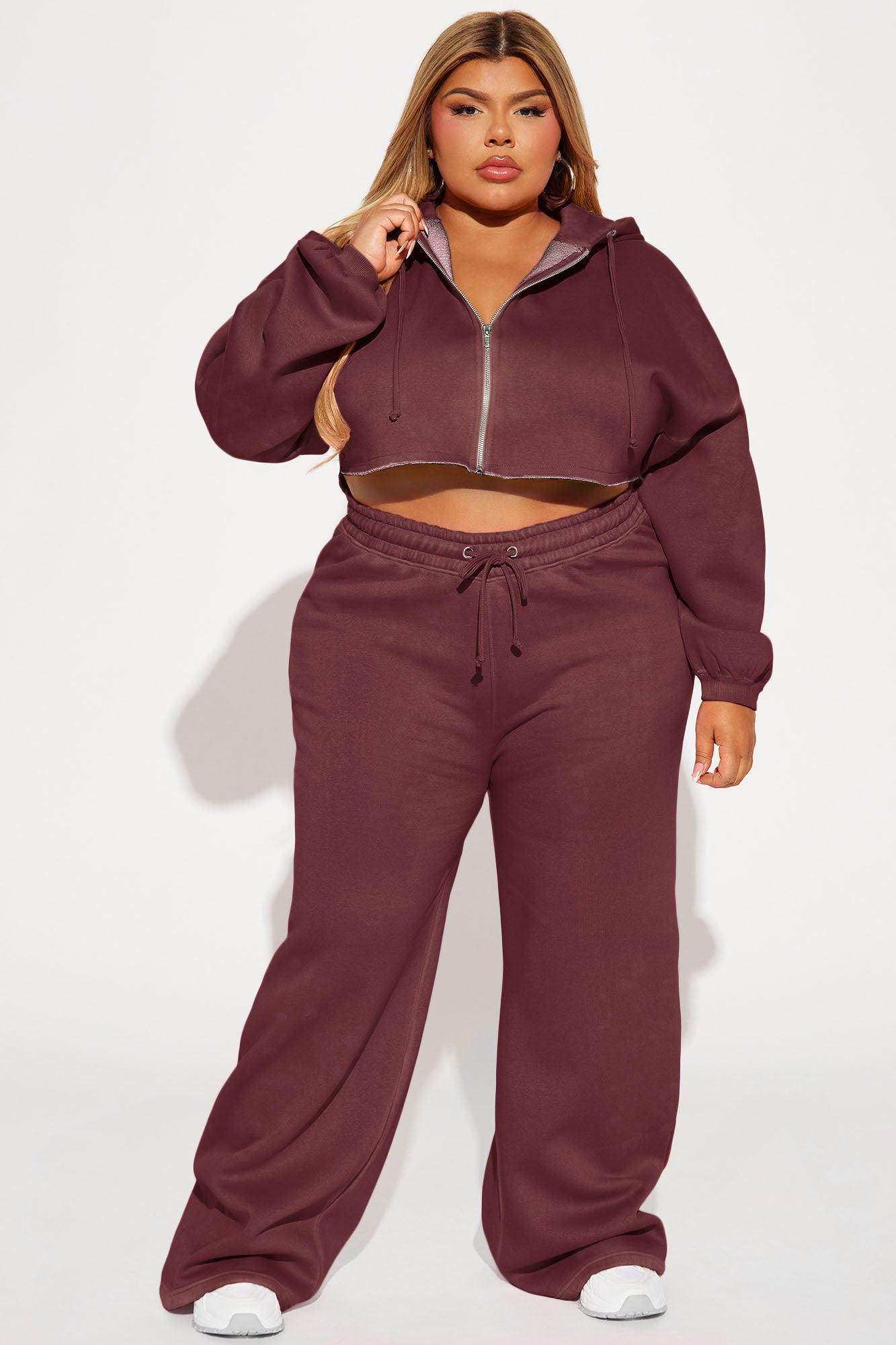 On The Go Fleece Pant Set - Burgundy Female Product Image