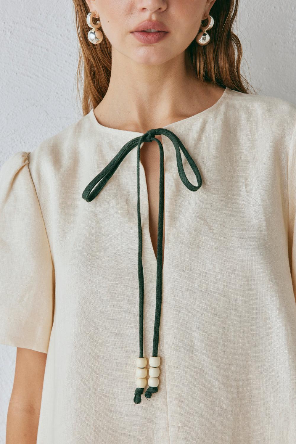 Olsen Linen Mini Dress Cream Product Image