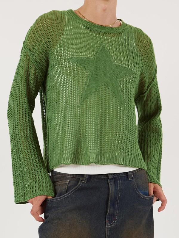 Star Jacquard Crochet Knit Top Product Image