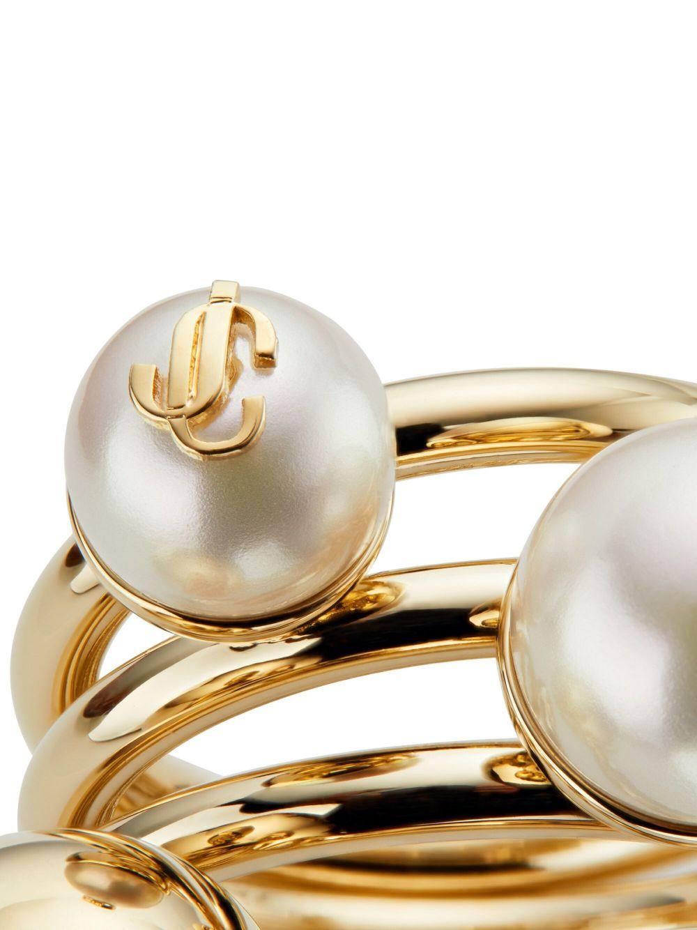 debossed-logo multi-pearl ring  Product Image